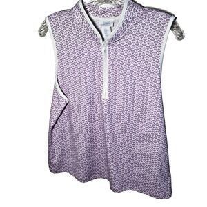 Sigrid Olsen  Women's Golf & Tennis Shirt Purple and White Geometric Print XL